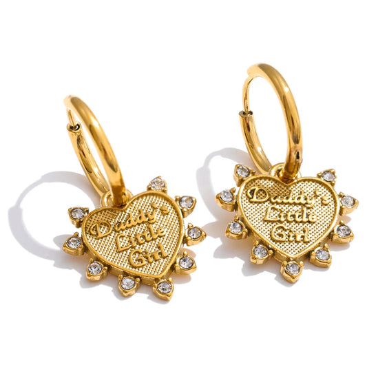 Heart love zirconia drop hoop earrings - product image