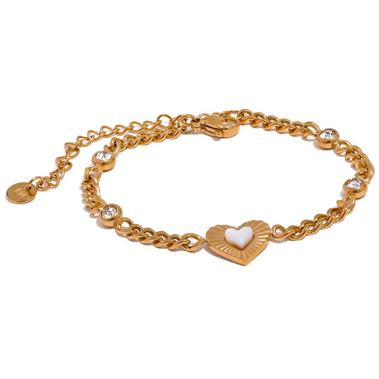 Heart natural shell chain cz bracelet - product image