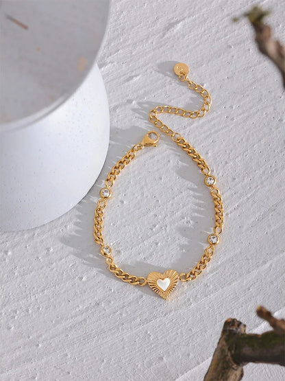 Heart natural shell chain cz bracelet - product image