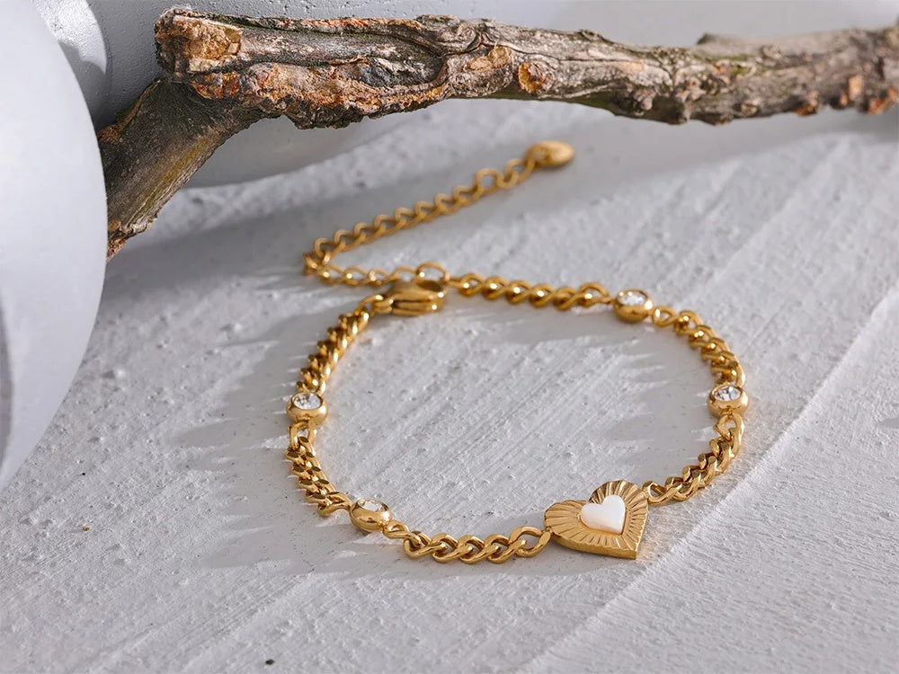 Heart natural shell chain cz bracelet - product image