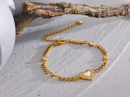 Heart natural shell chain cz bracelet - product image