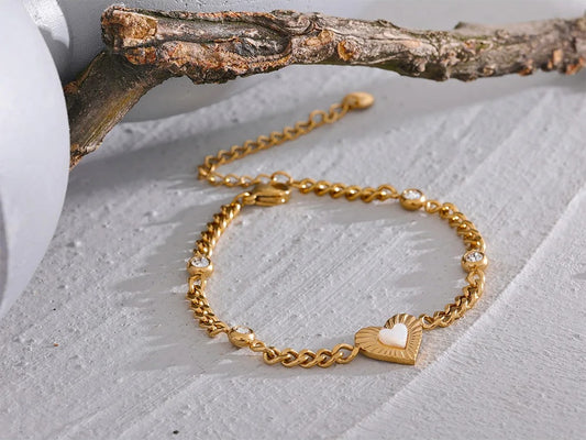 Heart natural shell chain cz bracelet - product image