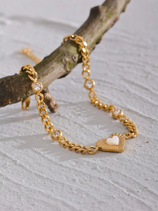 Heart natural shell chain cz bracelet - product image