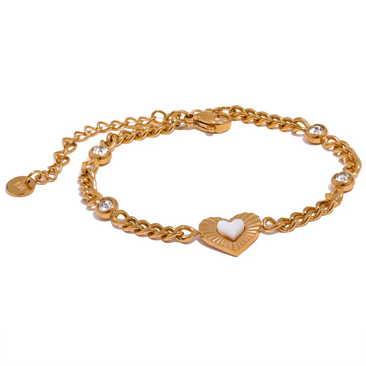 Heart natural shell chain cz bracelet - product image