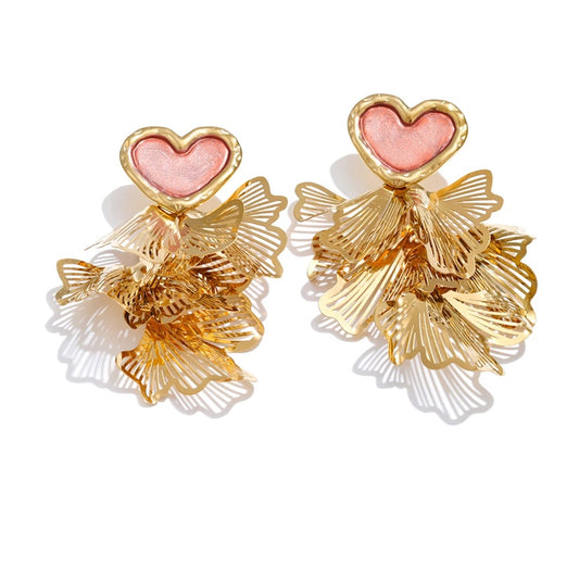 Heart petal dangle drop statement earrings - product image