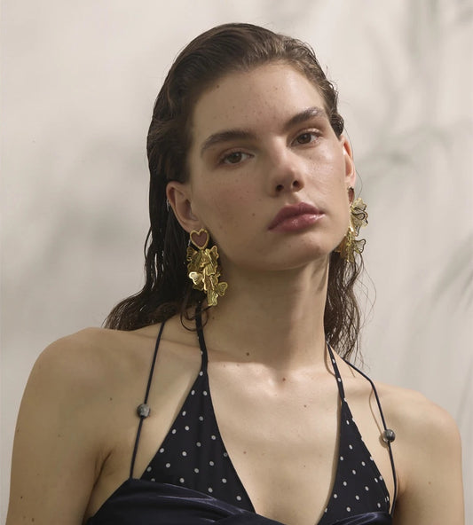 Heart petal dangle drop statement earrings - product image