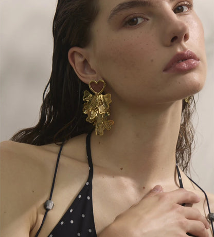 Heart petal dangle drop statement earrings - product image