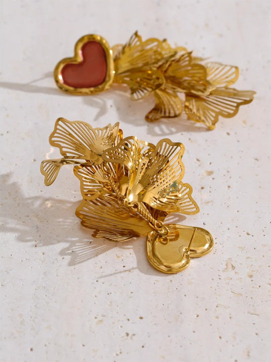 Heart petal dangle drop statement earrings - product image