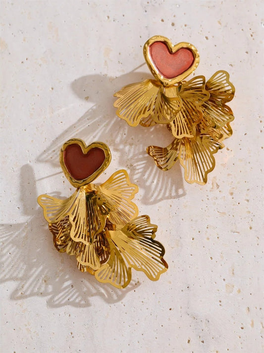 Heart petal dangle drop statement earrings - product image