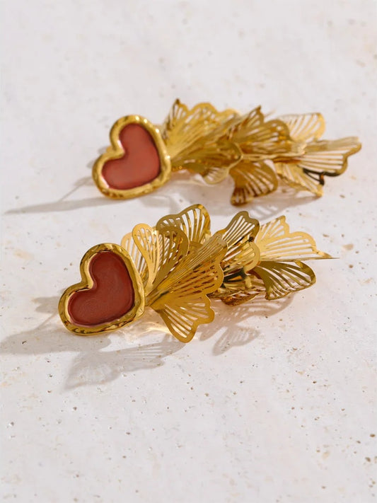 Heart petal dangle drop statement earrings - product image
