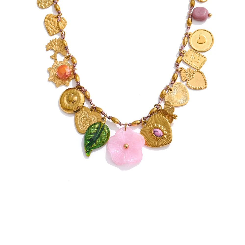 Heart resin flower pendant drop charm necklace - product image