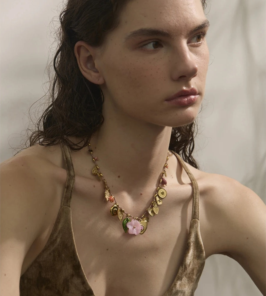 Heart resin flower pendant drop charm necklace - product image