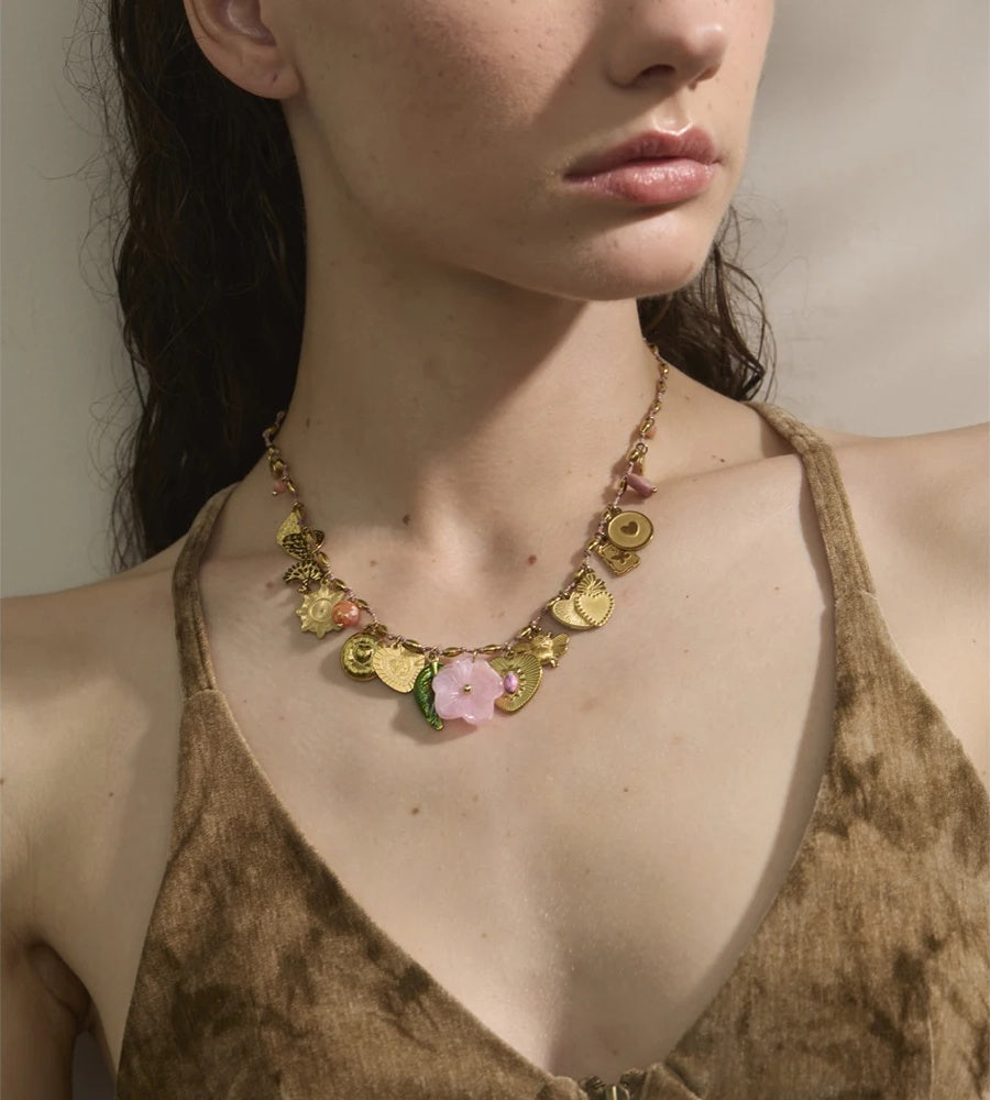 Heart resin flower pendant drop charm necklace - product image