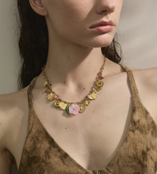 Heart resin flower pendant drop charm necklace - product image