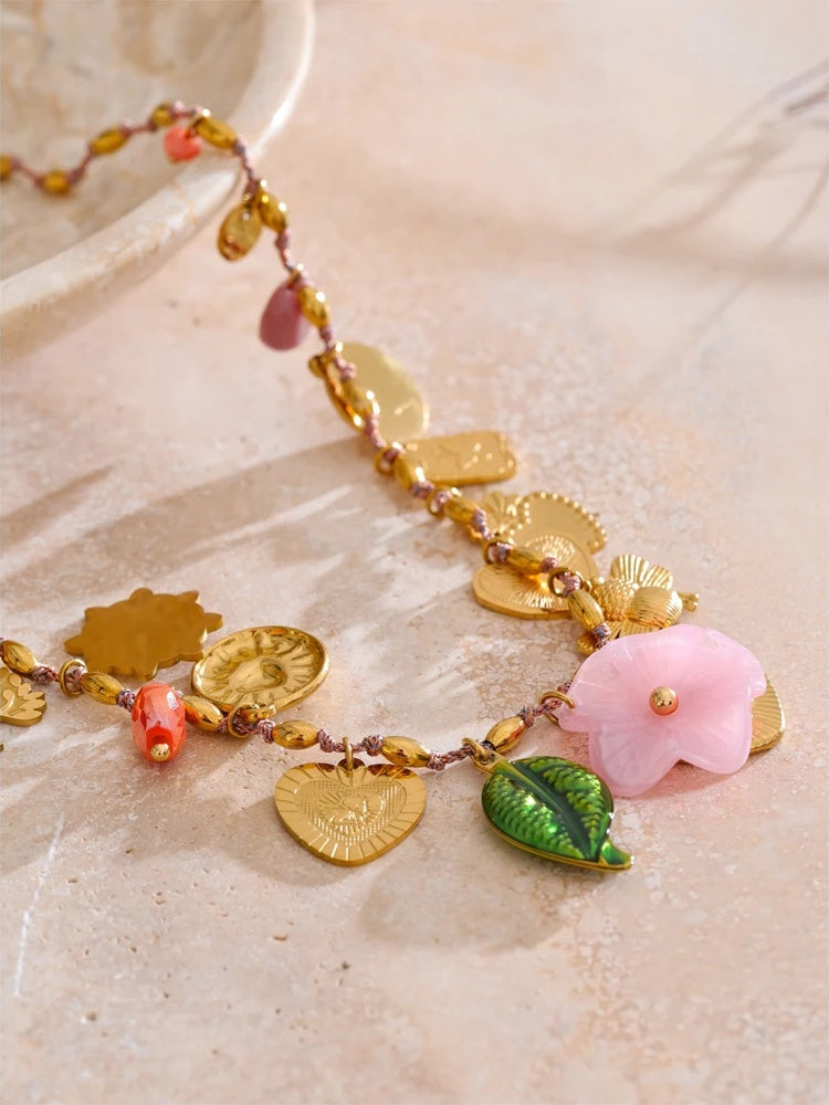 Heart resin flower pendant drop charm necklace - product image