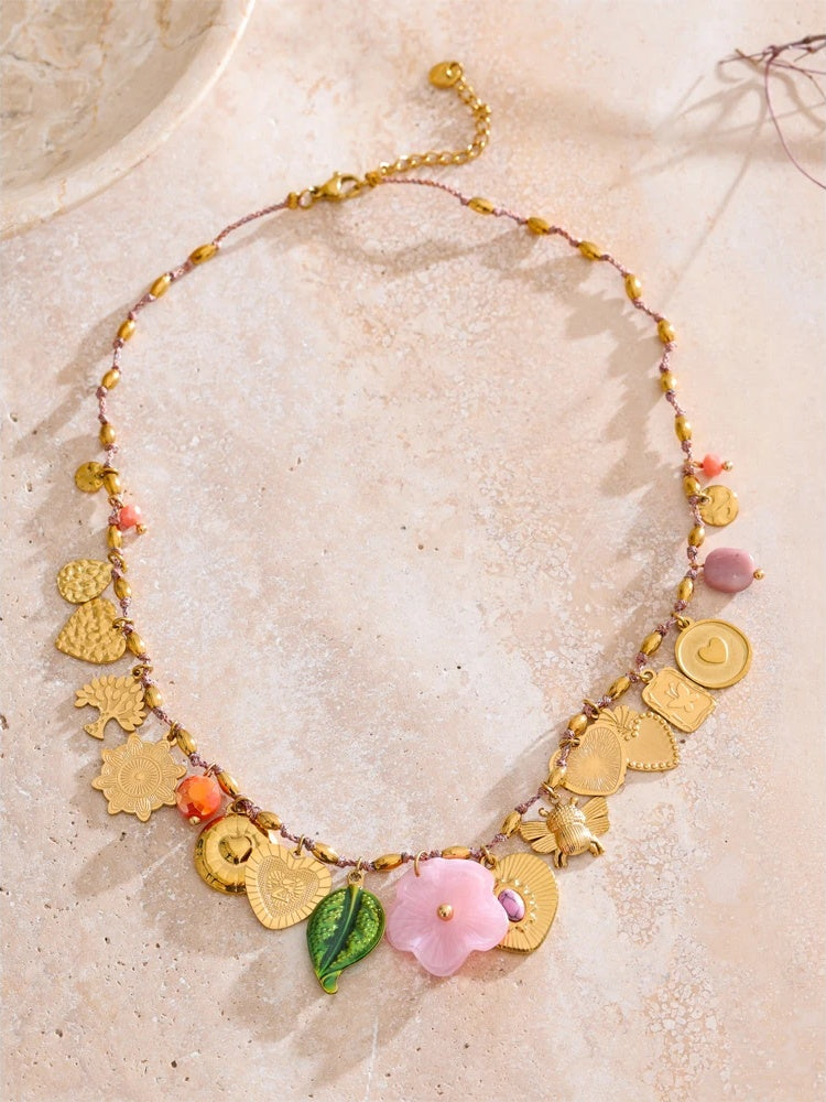 Heart resin flower pendant drop charm necklace - product image