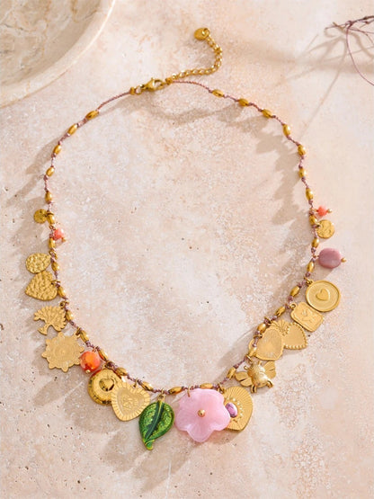 Heart resin flower pendant drop charm necklace - product image