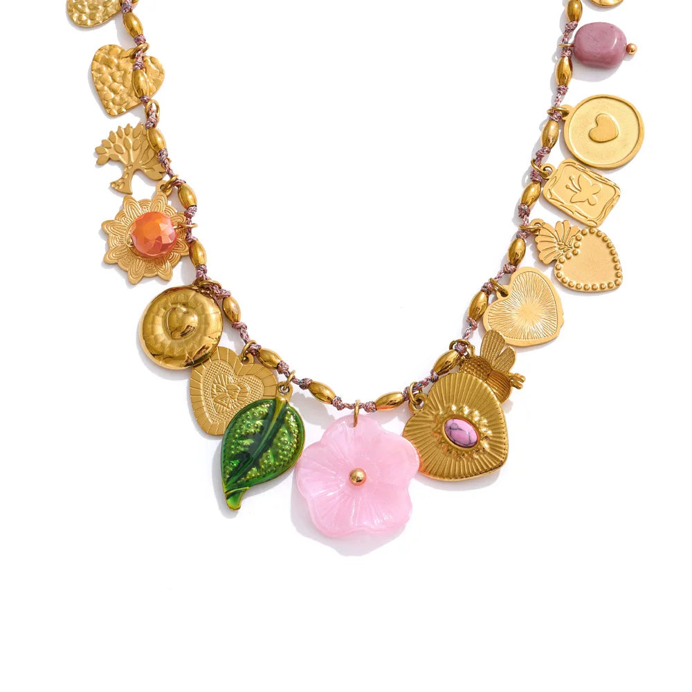 Heart resin flower pendant drop charm necklace - product image