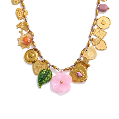 Heart resin flower pendant drop charm necklace - product image