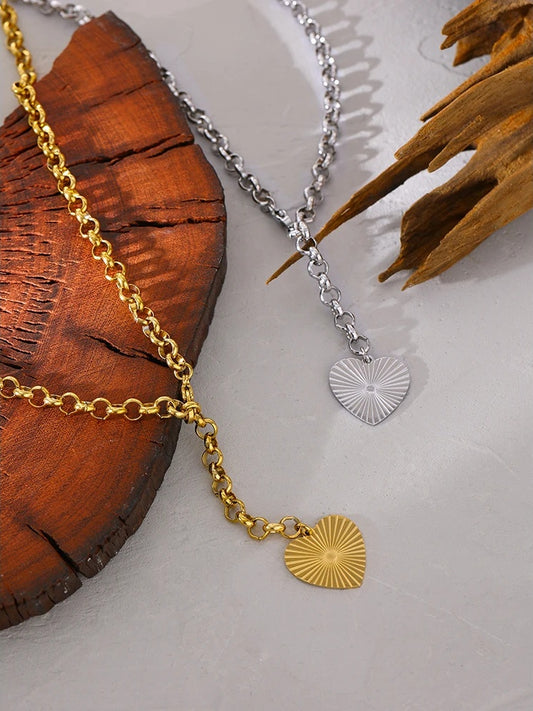 Heart rose flower pendant trendy statement necklace - product image