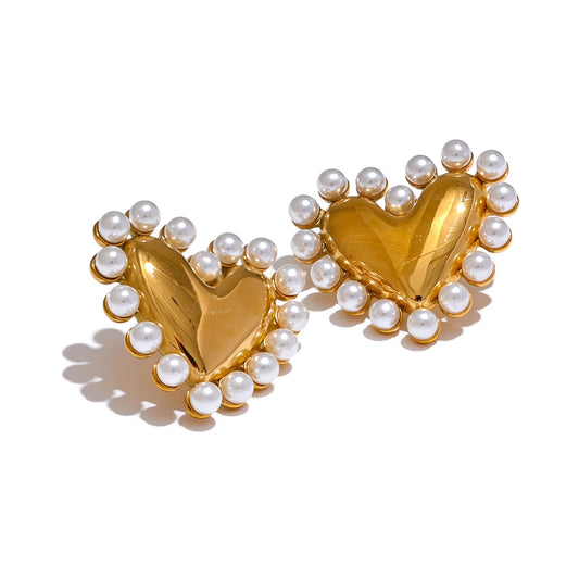 Heart simulated pearl push-back stud earrings - product image