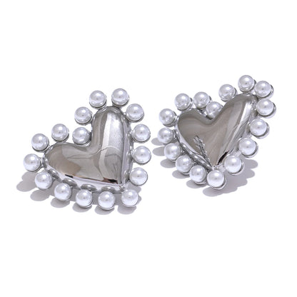 Heart simulated pearl push-back stud earrings - product image