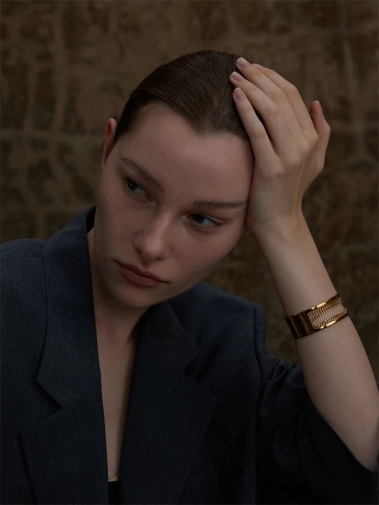 Hollow chain wide adjustable statement bracelet - product image