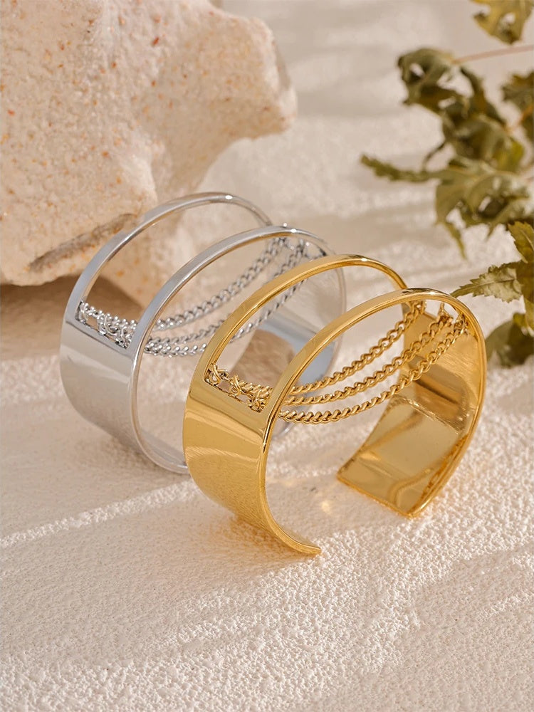 Hollow chain wide adjustable statement bracelet - product image