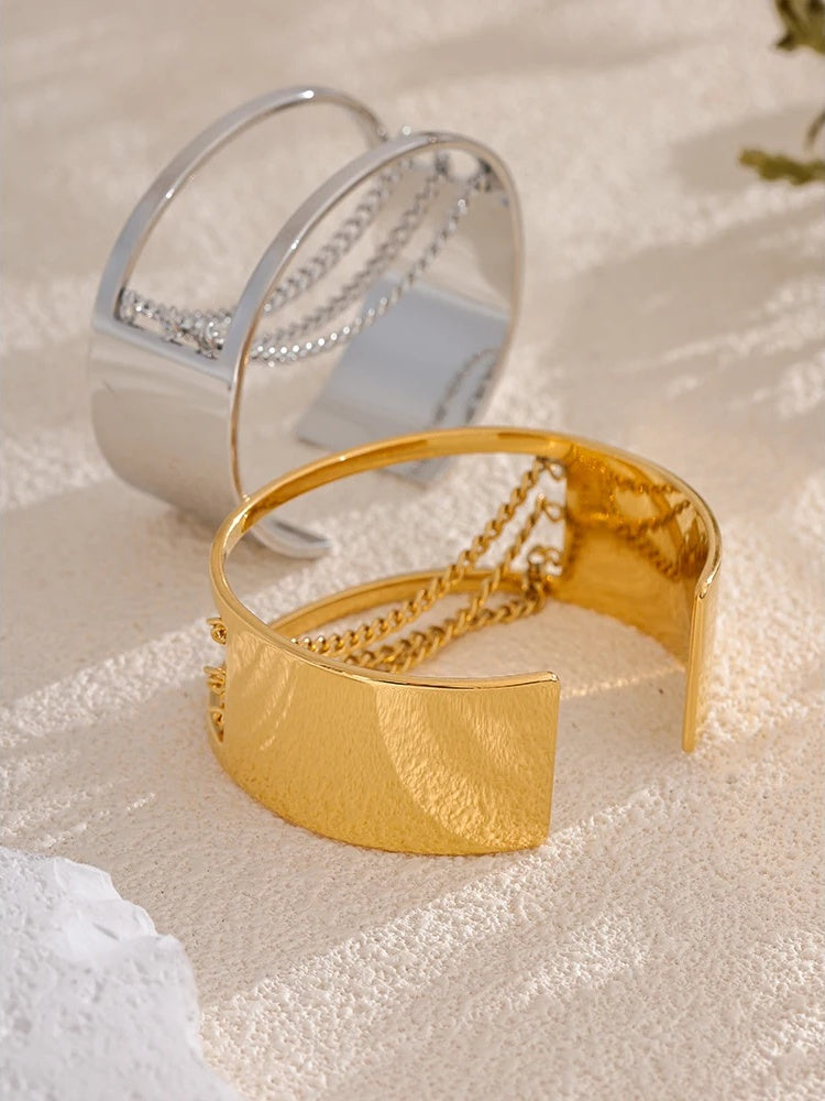 Hollow chain wide adjustable statement bracelet - product image