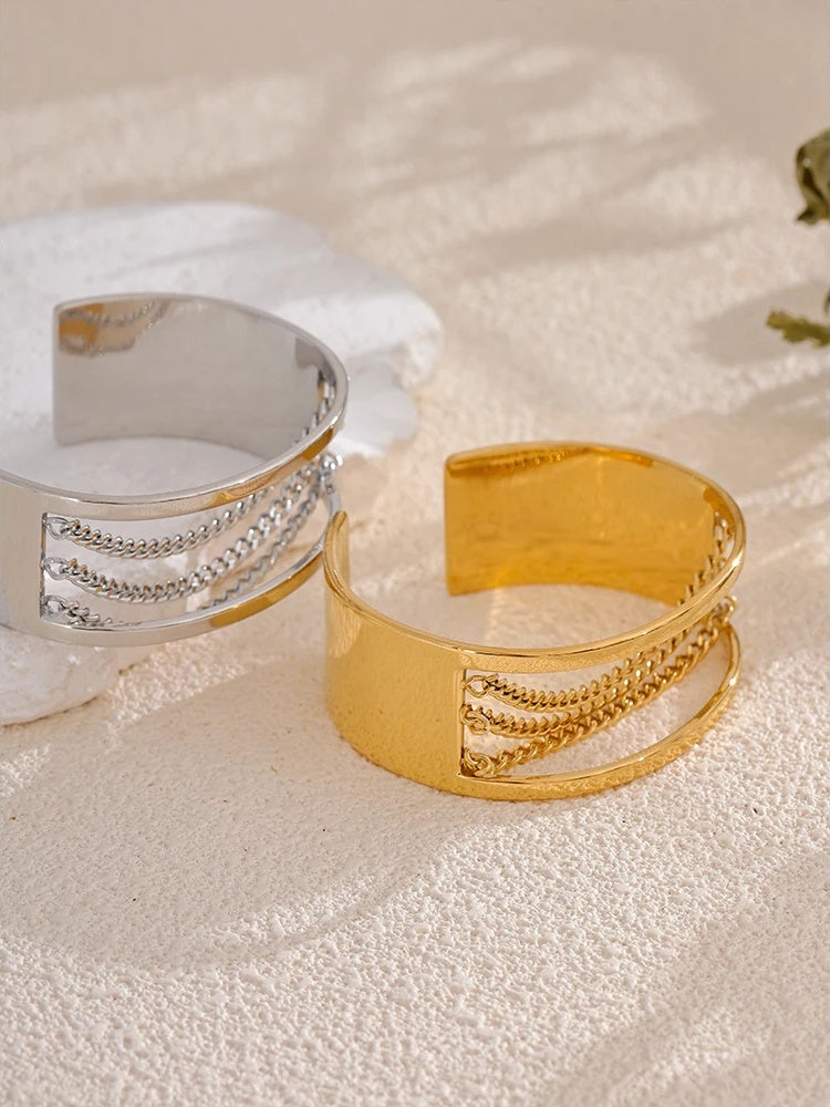 Hollow chain wide adjustable statement bracelet - product image