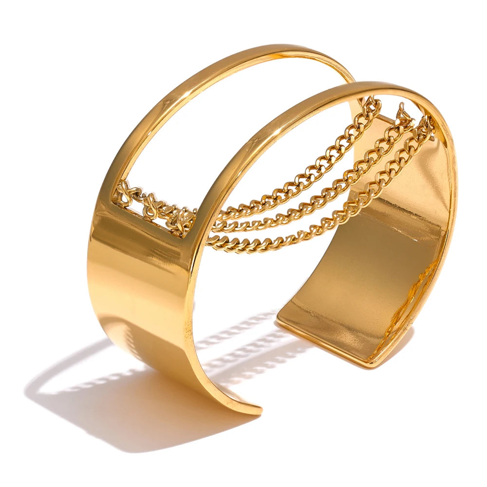 Hollow chain wide adjustable statement bracelet - product image