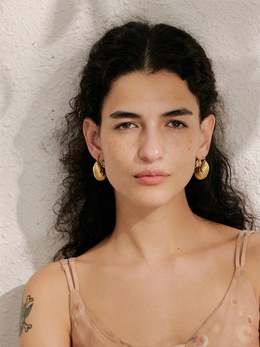 Hollow chunky metal hoop earrings - product image
