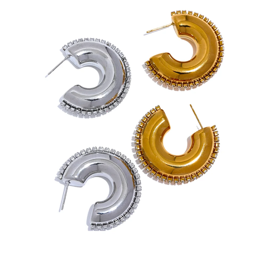 Hollow cubic zirconia abstract c shape earrings - product image