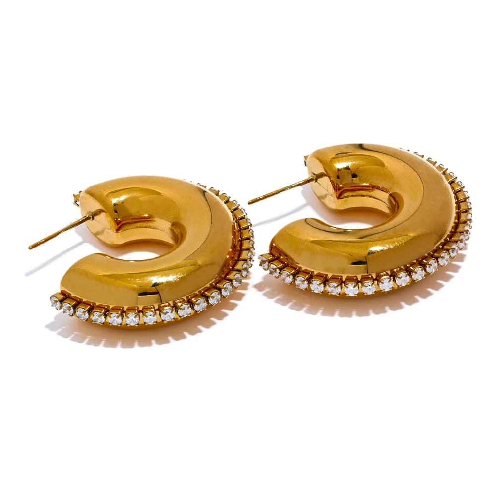 Hollow cubic zirconia abstract c shape earrings - product image