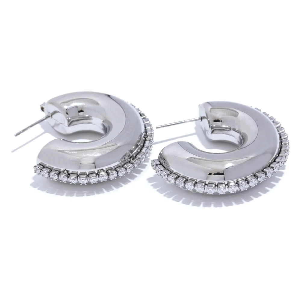 Hollow cubic zirconia abstract c shape earrings - product image