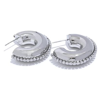 Hollow cubic zirconia abstract c shape earrings - product image