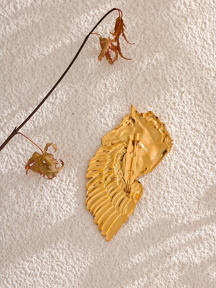 Horse wing golden abstract brooches - product image