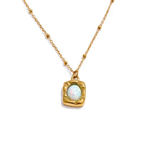Imitation Australian Opal Rectangle Pendant Necklace