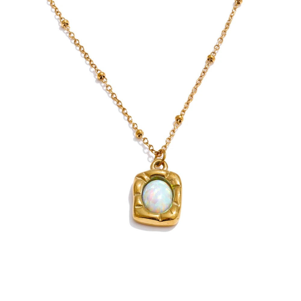 Imitation australian opal rectangle pendant necklace - product image