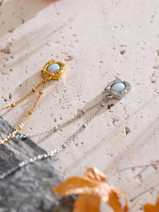 Imitation australian opal rectangle pendant necklace - product image