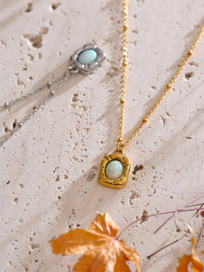 Imitation australian opal rectangle pendant necklace - product image