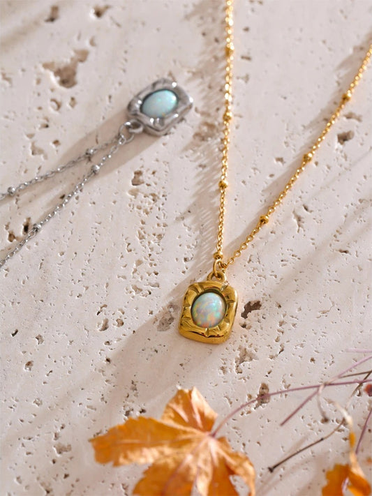 Imitation australian opal rectangle pendant necklace - product image