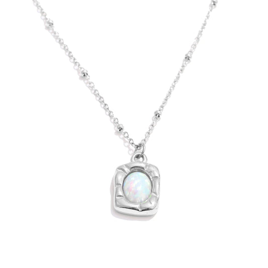 Imitation australian opal rectangle pendant necklace - product image