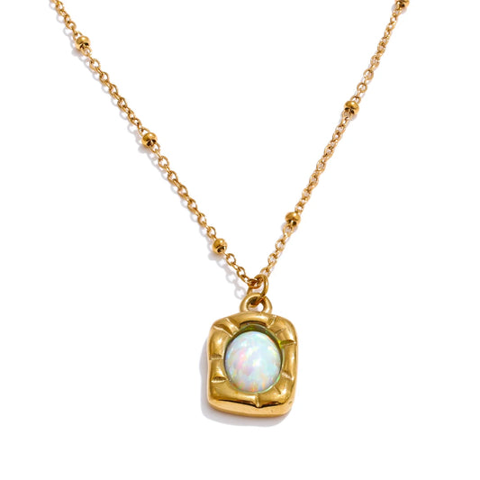 Imitation australian opal rectangle pendant necklace - product image