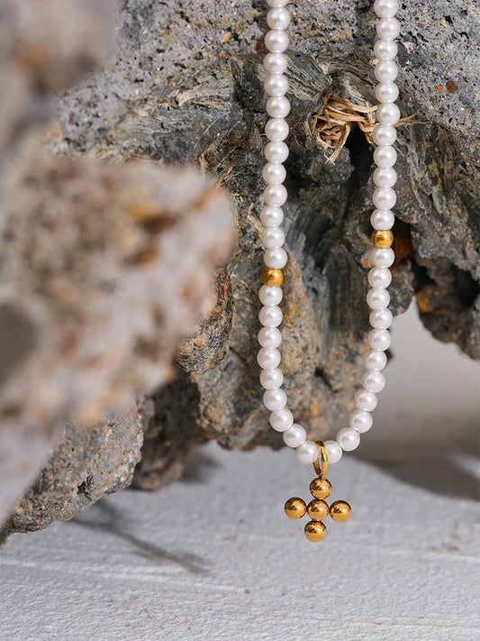Imitation pearl bead handmade pendant necklace - product image
