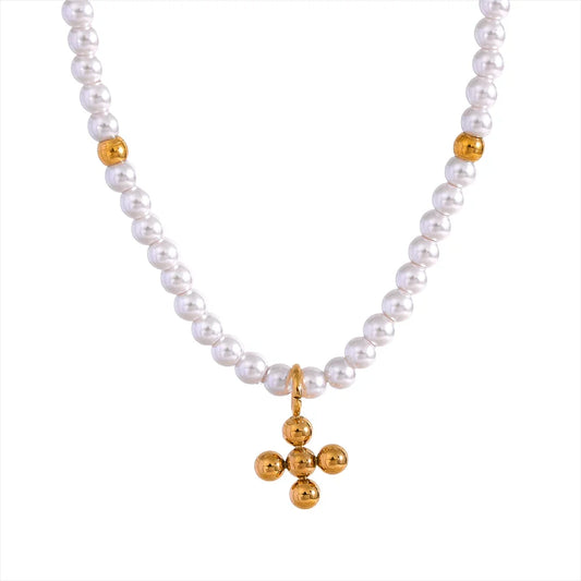 Imitation pearl bead handmade pendant necklace - product image