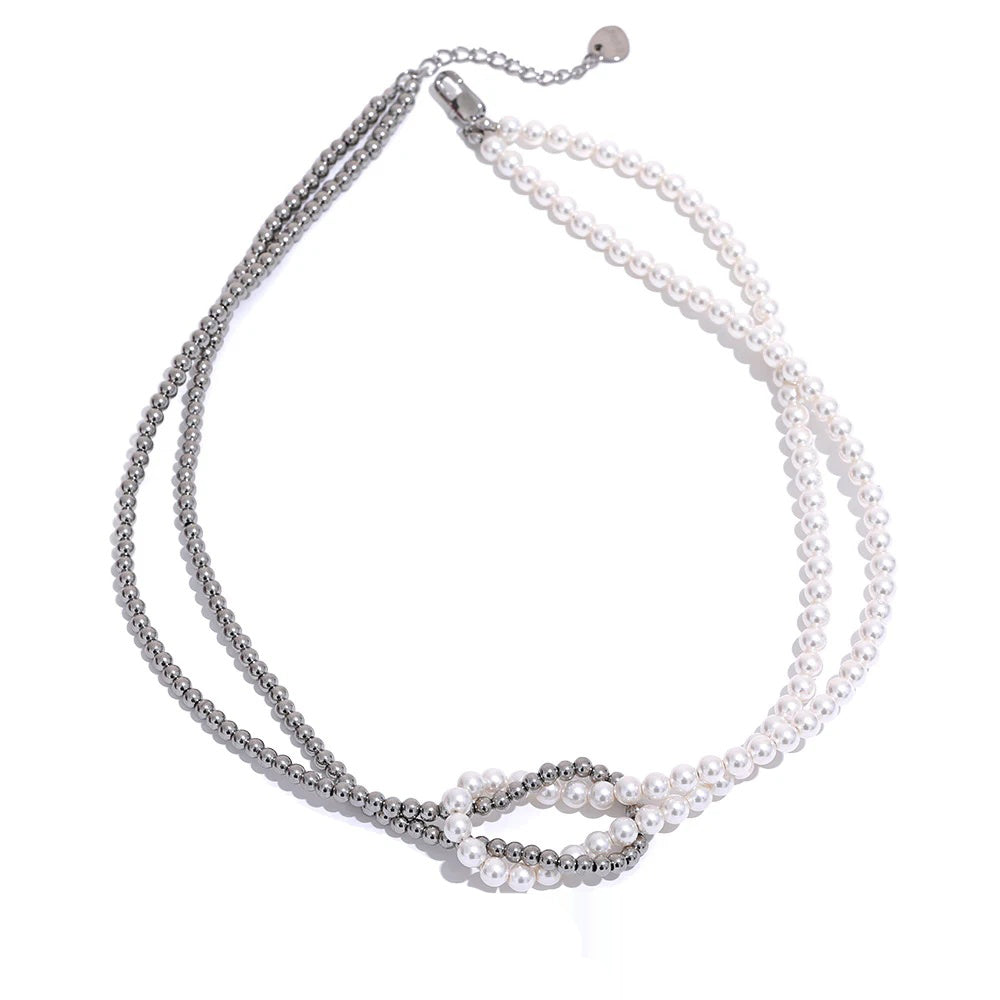 Imitation pearl beaded chain knot necklace - product image