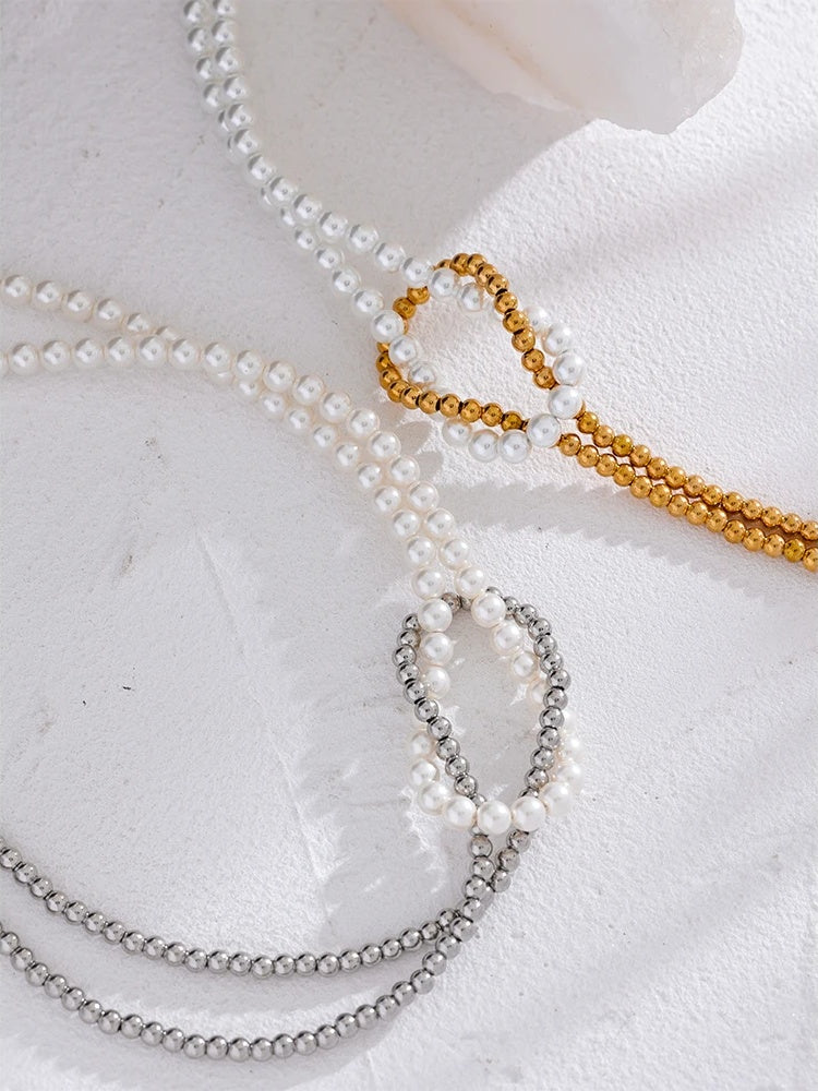 Imitation pearl beaded chain knot necklace - product image