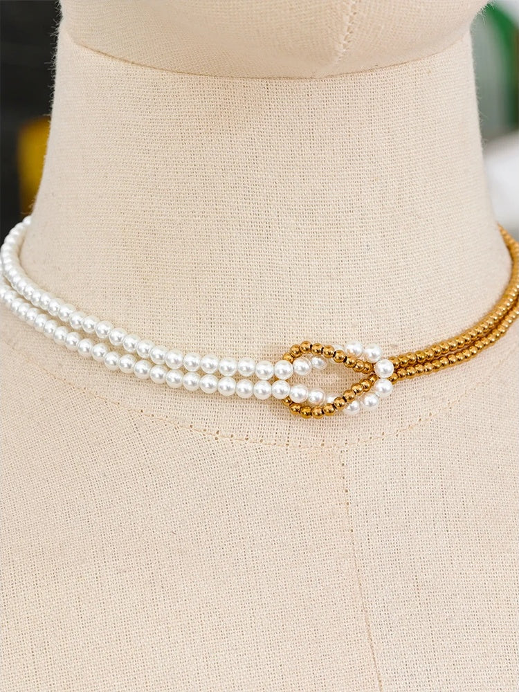 Imitation pearl beaded chain knot necklace - product image