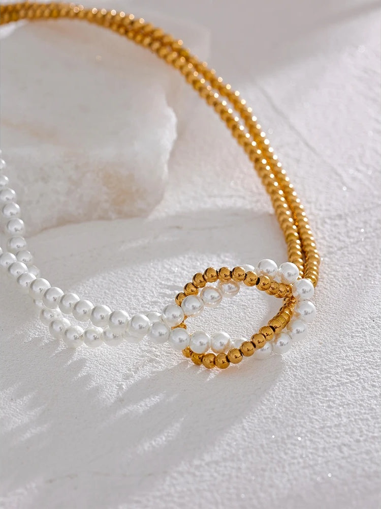 Imitation pearl beaded chain knot necklace - product image